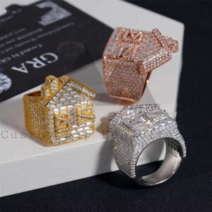 Stylish New Arrival Hip Hop VVS Baguette Cut Design Iced Out Moissanite Diamond House Ring - Image 5