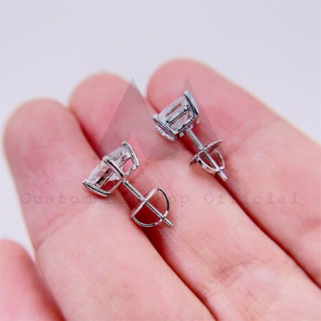 1CT Princess Cut Moissanite Earrings 10K White Gold, Screw Back - Hip Hop Jewelry - Image 2