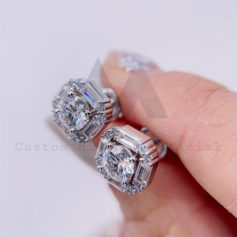 9MM VVS Moissanite Diamond Stud Earrings - Hip Hop Jewelry, Tester-Approved - Image 3