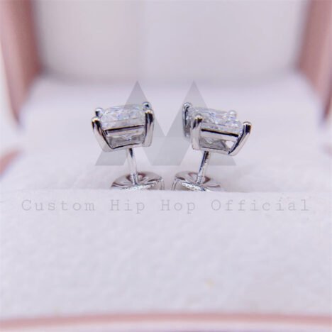 1CT Princess Cut Moissanite Earrings 10K White Gold, Screw Back - Hip Hop Jewelry - Image 3