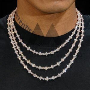 Rose Gold 3MM Moissanite Cross Tennis Chain, VVS Clarity, Unisex