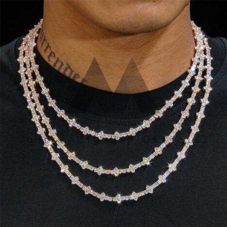 Rose Gold 3MM Moissanite Cross Tennis Chain, VVS Clarity, Unisex