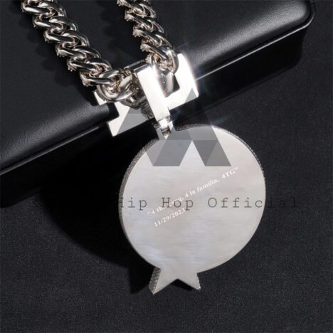 Custom Moissanite Diamond Silver Pendant 2.5" Circle for 15mm Cuban Chain - Hip Hop Jewelry"