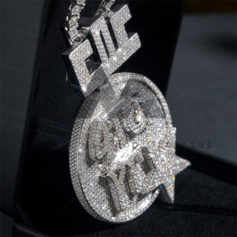 Custom Moissanite Diamond Silver Pendant 2.5" Circle for 15mm Cuban Chain - Hip Hop Jewelry" - Image 2