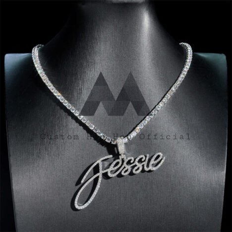 White Gold Moissanite Diamond Iced Out 3" Width Tennis Chain 3MM Jessie Name Chain - Image 4