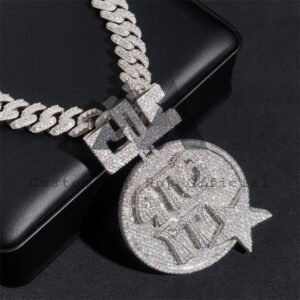 Custom Moissanite Diamond Silver Pendant 2.5" Circle for 15mm Cuban Chain - Hip Hop Jewelry" - Image 4