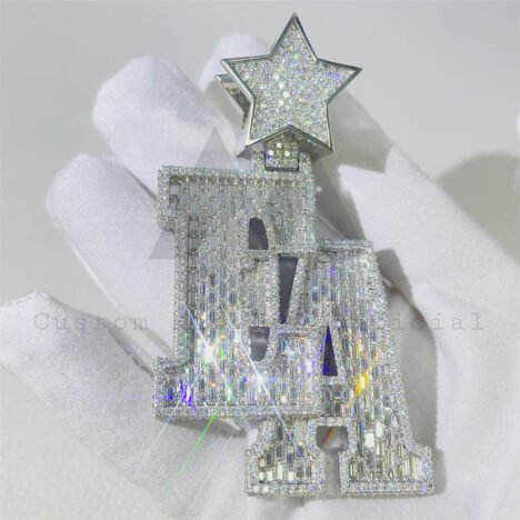 Sterling Silver 925 Hip Hop Custom Made 2.5" Tall Star Bail EA Name Letter Pendant VVS Baguette Moissanite Diamond Pendant - Image 3