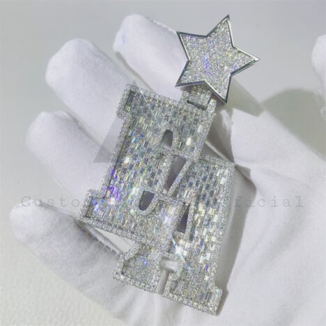 Sterling Silver 925 Hip Hop Custom Made 2.5" Tall Star Bail EA Name Letter Pendant VVS Baguette Moissanite Diamond Pendant - Image 4