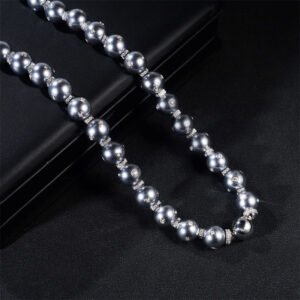 Men's 13MM Moissanite Diamond Hip Hop Necklace with Gray Pearl Link Chain - Image 2
