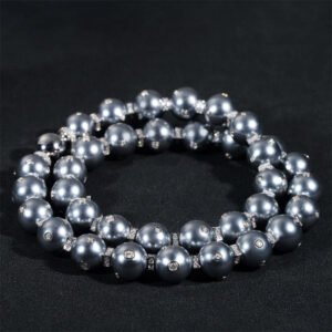 Men's 13MM Moissanite Diamond Hip Hop Necklace with Gray Pearl Link Chain - Image 3