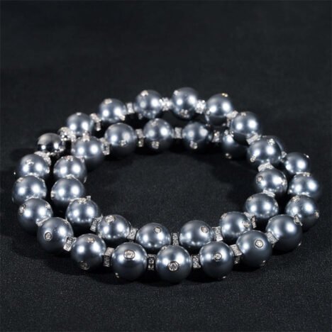 Men's 13MM Moissanite Diamond Hip Hop Necklace with Gray Pearl Link Chain - Image 3