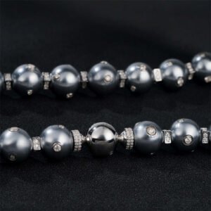 Men's 13MM Moissanite Diamond Hip Hop Necklace with Gray Pearl Link Chain - Image 4