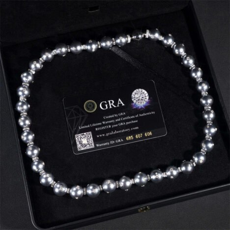 Men's 13MM Moissanite Diamond Hip Hop Necklace with Gray Pearl Link Chain - Image 5
