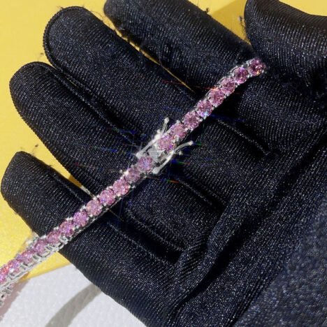 Pink Moissanite Tennis Chain Necklace 3MM-4MM White Gold Plated Silver 925 - Image 3