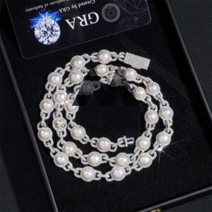 Men's 925 Sterling Silver 10MM Iced Out Chain | Hip Hop Pearl Necklace - Image 3