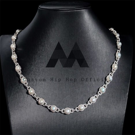 Men's 925 Sterling Silver 10MM Iced Out Chain | Hip Hop Pearl Necklace
