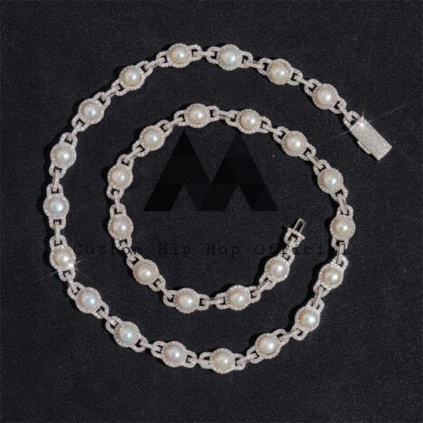 Men's 925 Sterling Silver 10MM Iced Out Chain | Hip Hop Pearl Necklace - Image 6