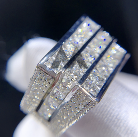 Men's VVS Moissanite Diamond Ring - White Gold Plated Silver, Hip Hop Style
