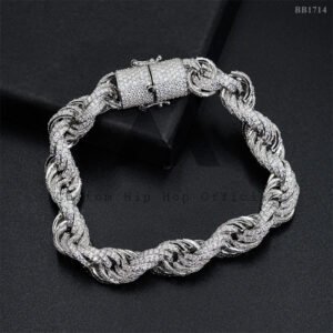 10MM Iced Out Moissanite Rope Bracelet, 925 Silver Hip Hop Jewelry - Image 5