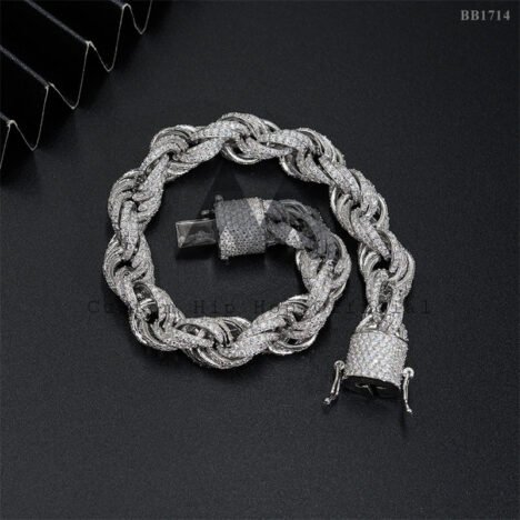 10MM Iced Out Moissanite Rope Bracelet, 925 Silver Hip Hop Jewelry - Image 6