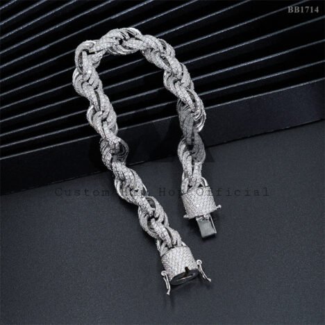 10MM Iced Out Moissanite Rope Bracelet, 925 Silver Hip Hop Jewelry - Image 7