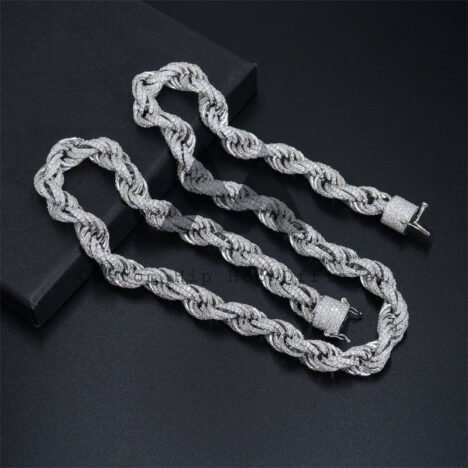 10MM Moissanite Iced Out Rope Chain - Hip Hop Jewelry, Silver Tone - Image 4