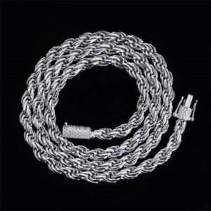 6MM Dual-Tone Sterling Silver Rope Chain with Moissanite Lock - Hip Hop Jewelry - Image 6