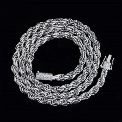 6MM Dual-Tone Sterling Silver Rope Chain with Moissanite Lock - Hip Hop Jewelry - Image 6