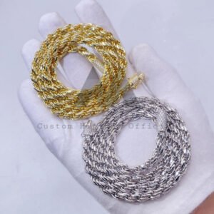 6MM Dual-Tone Sterling Silver Rope Chain with Moissanite Lock - Hip Hop Jewelry - Image 2