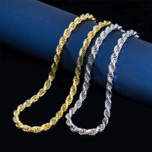 6MM Dual-Tone Sterling Silver Rope Chain with Moissanite Lock - Hip Hop Jewelry - Image 7