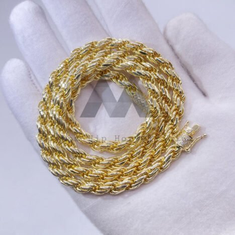 6MM Dual-Tone Sterling Silver Rope Chain with Moissanite Lock - Hip Hop Jewelry - Image 4