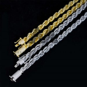 6MM Dual-Tone Sterling Silver Rope Chain with Moissanite Lock - Hip Hop Jewelry - Image 8