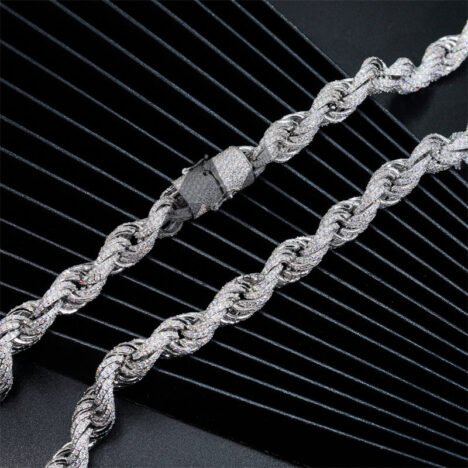 10MM Moissanite Iced Out Rope Chain - Hip Hop Jewelry, Silver Tone - Image 6