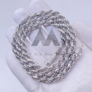 6MM Dual-Tone Sterling Silver Rope Chain with Moissanite Lock - Hip Hop Jewelry - Image 5