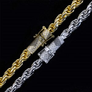 6MM Dual-Tone Sterling Silver Rope Chain with Moissanite Lock - Hip Hop Jewelry