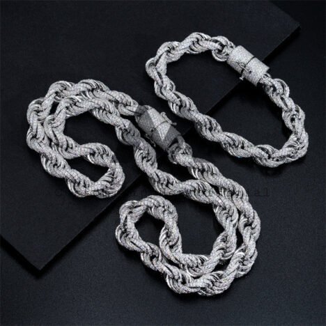 10MM Moissanite Iced Out Rope Chain - Hip Hop Jewelry, Silver Tone - Image 7