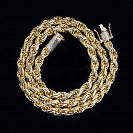 6MM Dual-Tone Sterling Silver Rope Chain with Moissanite Lock - Hip Hop Jewelry - Image 9