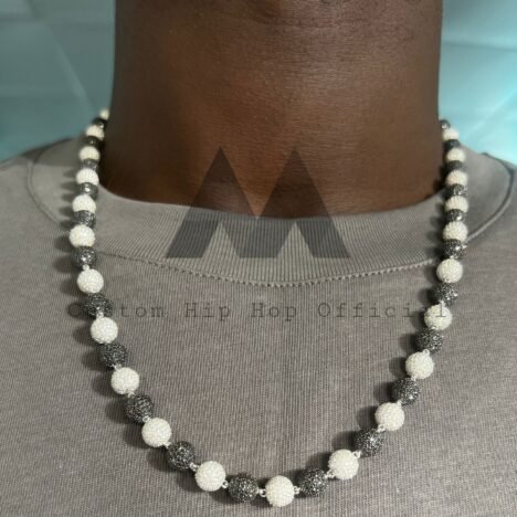 8mm Moissanite Iced Rosary Chain | Black & White Hip Hop Jewelry - Image 4