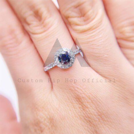 Halo Diamond Style 925 Silver 10K 14K 18K Gold Lab Sapphire Mix Moissanite Engagement Ring - Image 5