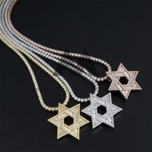 Hip Hop Iced Out Moissanite David Star Pendant - Baguette Diamond Style - Image 4