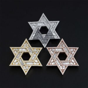 Hip Hop Iced Out Moissanite David Star Pendant - Baguette Diamond Style - Image 5