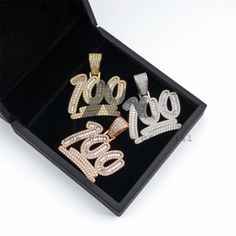 Men Jewelry Hip Hop Silver 925 Iced Out One Hundred Score Pendant - Image 2