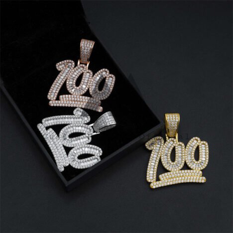 Men Jewelry Hip Hop Silver 925 Iced Out One Hundred Score Pendant - Image 4