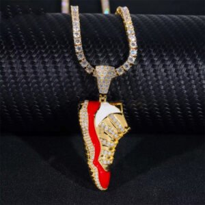Yellow Gold Plated Iced Out Moissanite Shoes Pendant Fit For 3MM Tennis Chain - Image 4