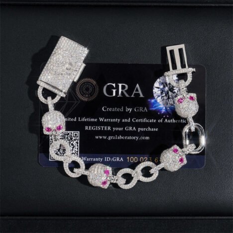 10MM Iced Out Moissanite Skull Bracelet with Ruby Eyes, 925 Silver Hip Hop Jewelry - Image 2