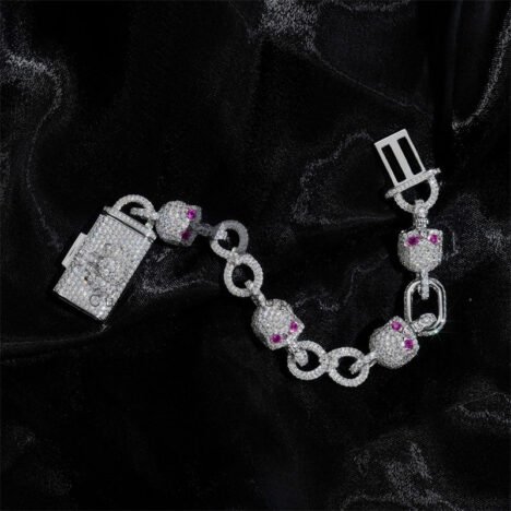 10MM Iced Out Moissanite Skull Bracelet with Ruby Eyes, 925 Silver Hip Hop Jewelry - Image 3