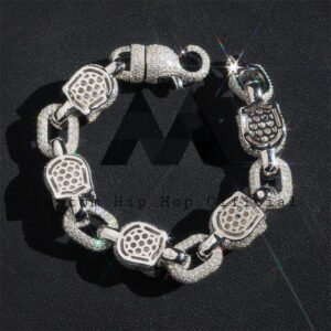 13MM Green Eyes Moissanite Skull Bracelet For Men Solid Silver Pass Diamond Tester Fully iced - Image 4