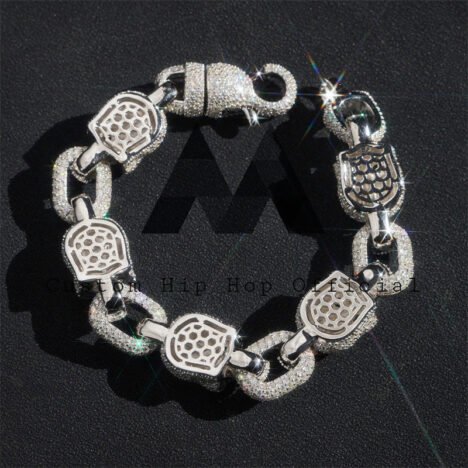 13MM Green Eyes Moissanite Skull Bracelet For Men Solid Silver Pass Diamond Tester Fully iced - Image 4