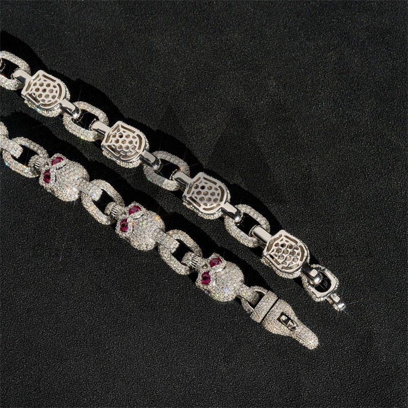 13mm Iced Moissanite Skull Chain with Ruby Eyes, Hip Hop Jewelry - Image 2