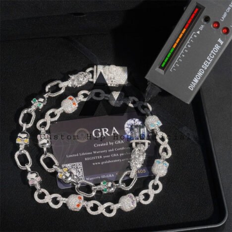 Iced Out 10MM Moissanite Skull Chain 925 Silver Hip Hop Jewelry - Image 2